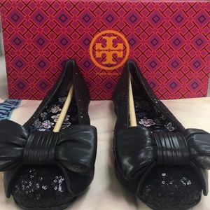 TORY BURCH Black Fabric Designer Flats Comfort 8 M